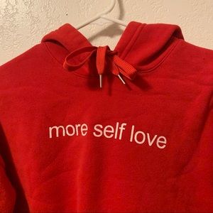 MORE SELF LOVE RED HOODIE CROP TOP
